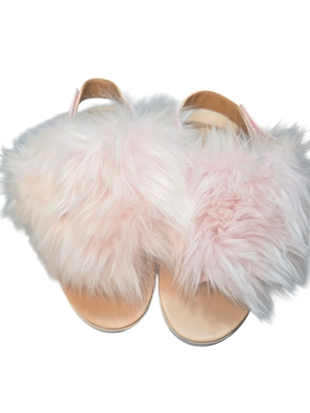 UGG Holly Fluffy Sandals Kids Seashell Pink Sheepskin Velcro Strap NWOT Girls 4